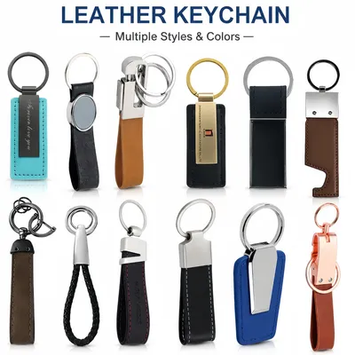 Wholesale Promotional Advertising Gifts Personalized Car Brand Laser Logo Luxury Zinc Alloy Genuine Leather Keyring Imitation PU Blank Custom Leather Key Chain