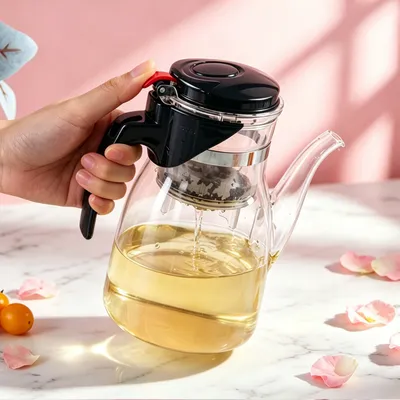 One-Touch Water Release Glass Teapot with Controllable Tea Leaves Brewing Time