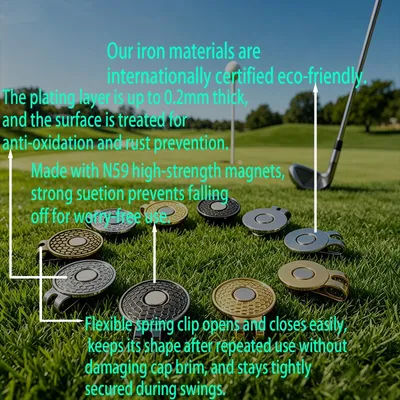 Metal Magnetic Golf Ball Marker Cap Clip with Stamping Technique Gold-Plated