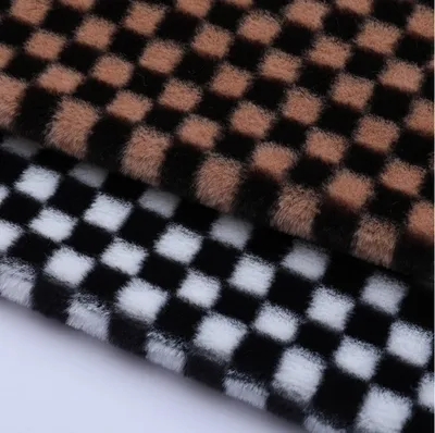 Short Pile Gridiron Pattern Printed Artificial Rabbit Fur Fabric