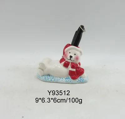Cute White Christmas Teddy Bear Pen Pencil Holder