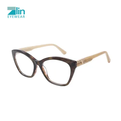 2025 Fashion Eyeglasses Frames Metal Diamond Cat Eye Acetate Frame
