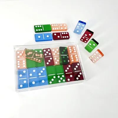 Custom Multicolored 28 PCS Acrylic Dominoes Translucent Double Six Acrvlic Dominoes Set