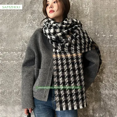 Houndstooth Cashmere Plaid Scarf Fashion Winter Lady Soft Elegant Shawl