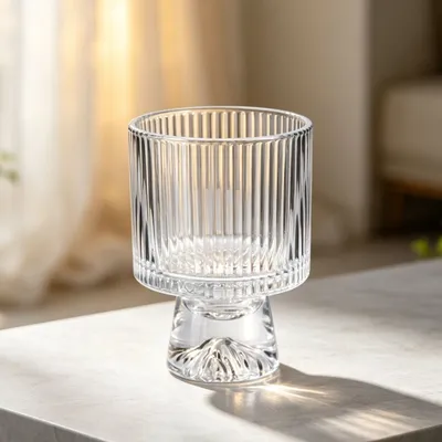 Vertical Striped Footed Glass Candle Jar Elegant Home Aromatherapy Decor Cup