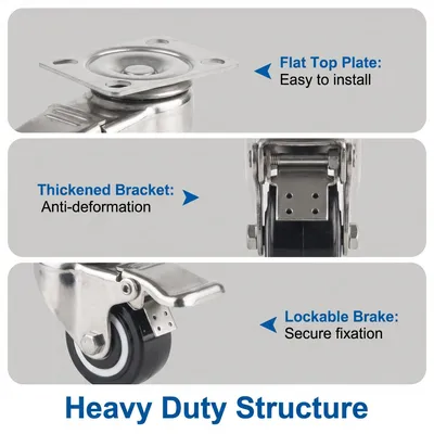 Custom Brand Light Duty Swivel Braked Small Rubber Central Locking Castors with Push Button Brake