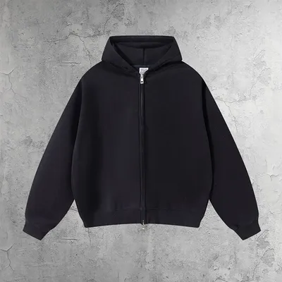 350 GSM Men Cropped Style Zip up Fleece Cotton No Pocket Hoodie