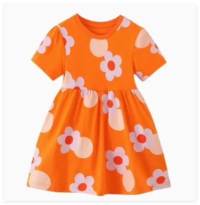 Fresh Printed Floral Girl's Dress Summer Breathable Comfortable Cute Outfit Princess Dress
