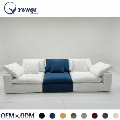 White & Blue Color-Block Deep Seat Modular Fabric Sofa