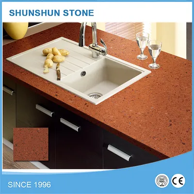 Red Color Kitchen Quartz Countertops