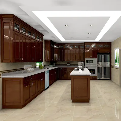 Custom Made Modular Standard American Style Stained Solid Wood Kitchen Cabinet From Foshan China