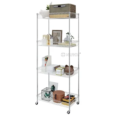 Direct Selling Household Movable Wire Basket Trolley Chrome Metal Rack Shelving Units From Supplier