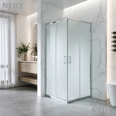 Frosted Glass Square Dual Roller 2 Sliding Glass Door Shower Cabin Shower Room Enclosure