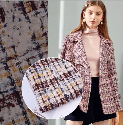 30% Wool 70% Polyester Small Fragrance Plaid Woolen Tweed Overcoat Dress Fabric