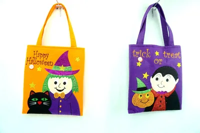 Promotional Felt Halloween Candy Gift Bags with Fiber Optic