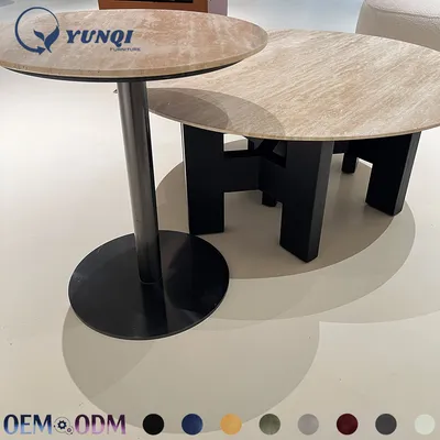 Minimalist Beige Travertine Coffee Table 2PCS Combination Side Table Center Table