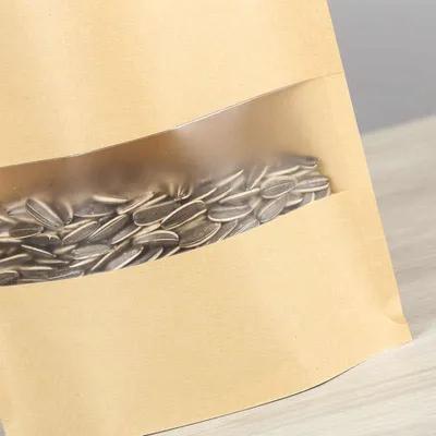 Zip Lock Stand up Pouch Kraft Paper Bags with Clear Window