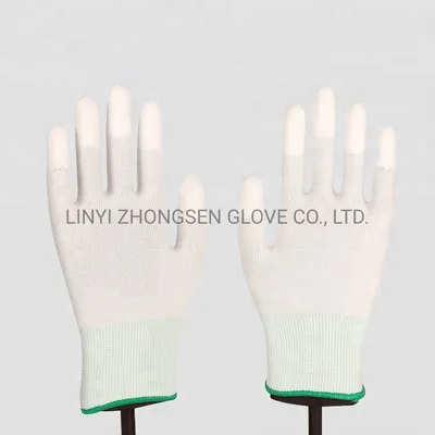 13G Polyester Knitting White PU Coated Gloves PU Top Fingertips Coated Gloves
