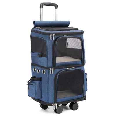 Double-Decker Pet Travel Trolley Carrier with Wheels