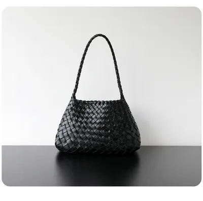 Handwoven Top-Grain Leather Basket Bag, Genuine Leather Hand & Underarm Shoulder Bag