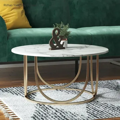 Metal Base Marble Top Round Coffee Table