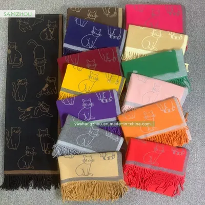 Fashion Cats Core-Spun Yarn Scarf with Tassel Lady Shawl Winter