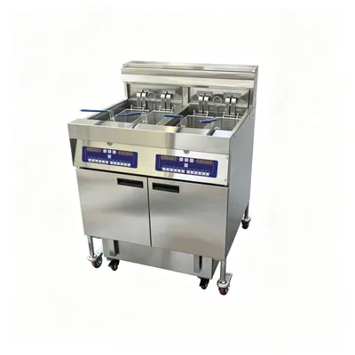 Commercial Floor-Standing Twin-Tank Fryer with Extra Switch & Flat Heating Elements