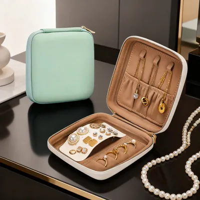 Single-Layer Portable Zipper Storage Box for Rings and Necklaces