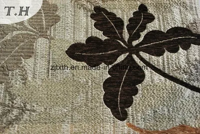 Silver Backing with Dark Leaves Jacquard Sofa Fabric in Chinese