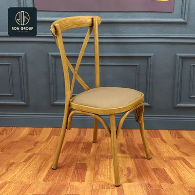 Restaurant Furniture Stainless Steel Wood Grain with Soft Cushion Chairs Elegant Stackable Cross Back Restaurant Dining Chair