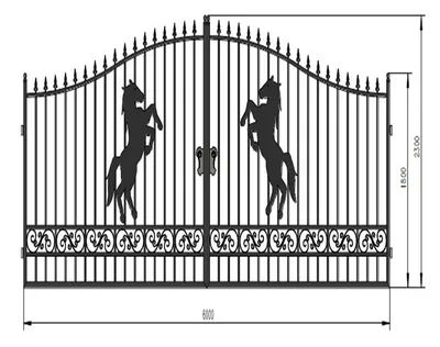 Modern New Design Horse Design 20FT Wrought Iron Main Swing Fence Gate