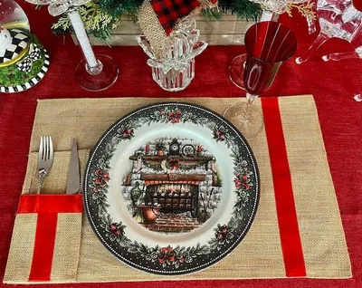 Handmade Country House Table Runner and Burlap Placemats for Christmas