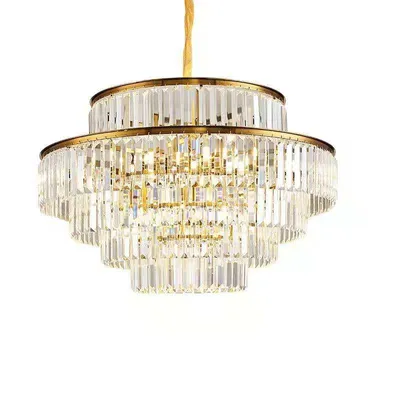 Gold Color Crystal Round 4 Layers Hall Living Room Bedroom Decorative Crystal Pendant Light Chandelier