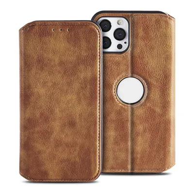 Wholesale Blocking Apple Logo Card Slot Shell PU Wallet Leather Flip Stand Mobile Phone Case