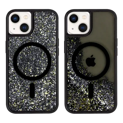 Personalized Black Glitter Phonecase for Coque iPhone 14 PRO 13 Magsafed Ins Style Liquid Quicksand Shockproof Handphone Case