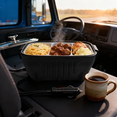 12V Portable Car Lunchbox Heater with Glass Lid for Food Warming