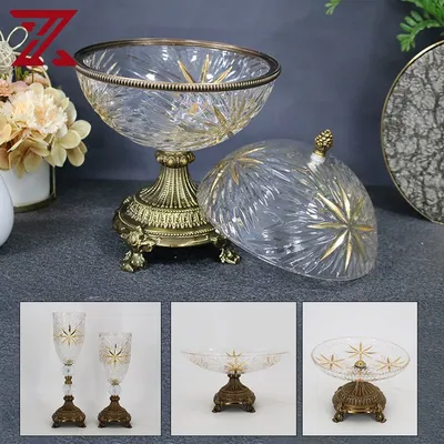 Wholesale Glass Fruit Plate with Metal Stand Foot Crystal Candle Holder Jar for Wedding Hotel Home Accessories