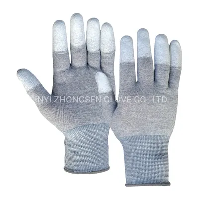 Cheap Carbon Fiber Knitted PU Gloves Finger Dipped Gloves ESD Gloves