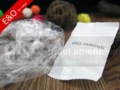 Disposable Hotel Amenities Stripe Shower Cap in Plastic Bag