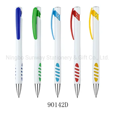 Customized Promotion Simples Solid White Barrel Colourful Clip Plastic Ballpen