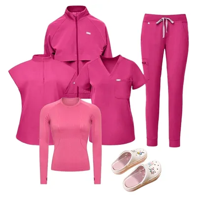 2026 Wholesale Customized Stretch Comfort Zipper Jacket Pockets 3/4/5-in-1 Scrubs Men Women Medical Nursing Scrub Uniform Set