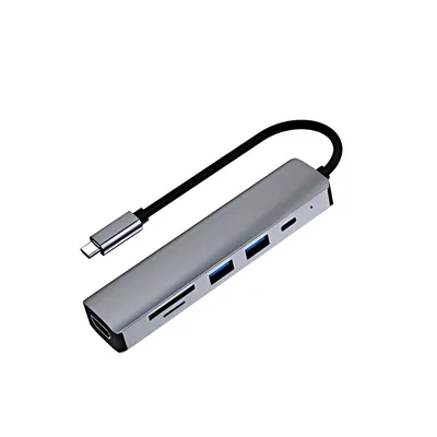 USB-C 6 in 1 Hub with USB3.0 RJ45 HDMI SD Pd100W Adapter