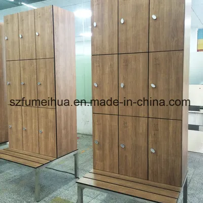 Wood HPL Laminate Gym / Fitness Center Storage Lockers with Sitting Bench for Portugal