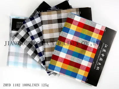 Classic Pure Linen Check Fabric of Zmyd 1182 Y/D Plaid Pure Linen Shirt Fabric