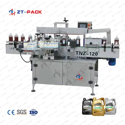 High Speed Automatic Pet Jar Can Glass Plastic Flat Bottle Double Side Self Adhesive Labeling Sticker Bottle Packaging Liquid Filling Capping Packing Machine