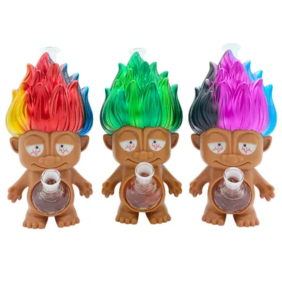 Multi-Color Troll Character Silicone Water Pipe Novelty Smoking with Glass Bowl