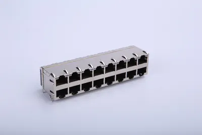 Tab Down Shielded Cat5 2 Ports RJ45 Modular Jack with Filter, 10/100 Base-Tx, G/Y LED