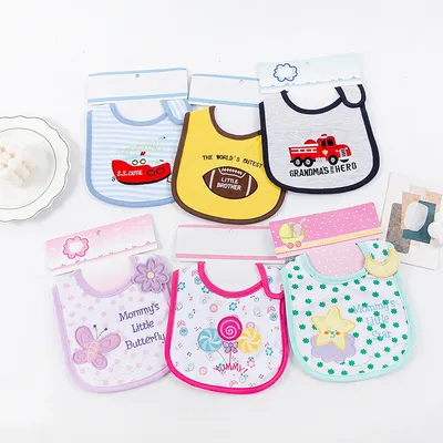Knitted Bibs with Embroidery Cartoon Three Layers TPU Waterproof Bib C/T Bibs