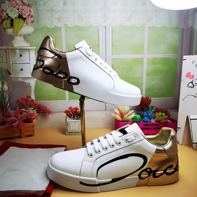High Quality White Gold Print Shoes Print Thick Sole Leather Leisure Shoes