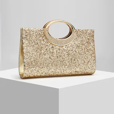 Glitter Rhinestone Evening Clutch with Chain Strap